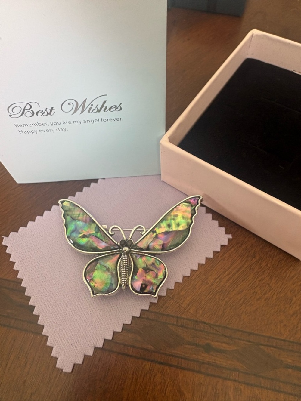 Iridescent Abalone Butterfly Brooch Pin - Pink & Green